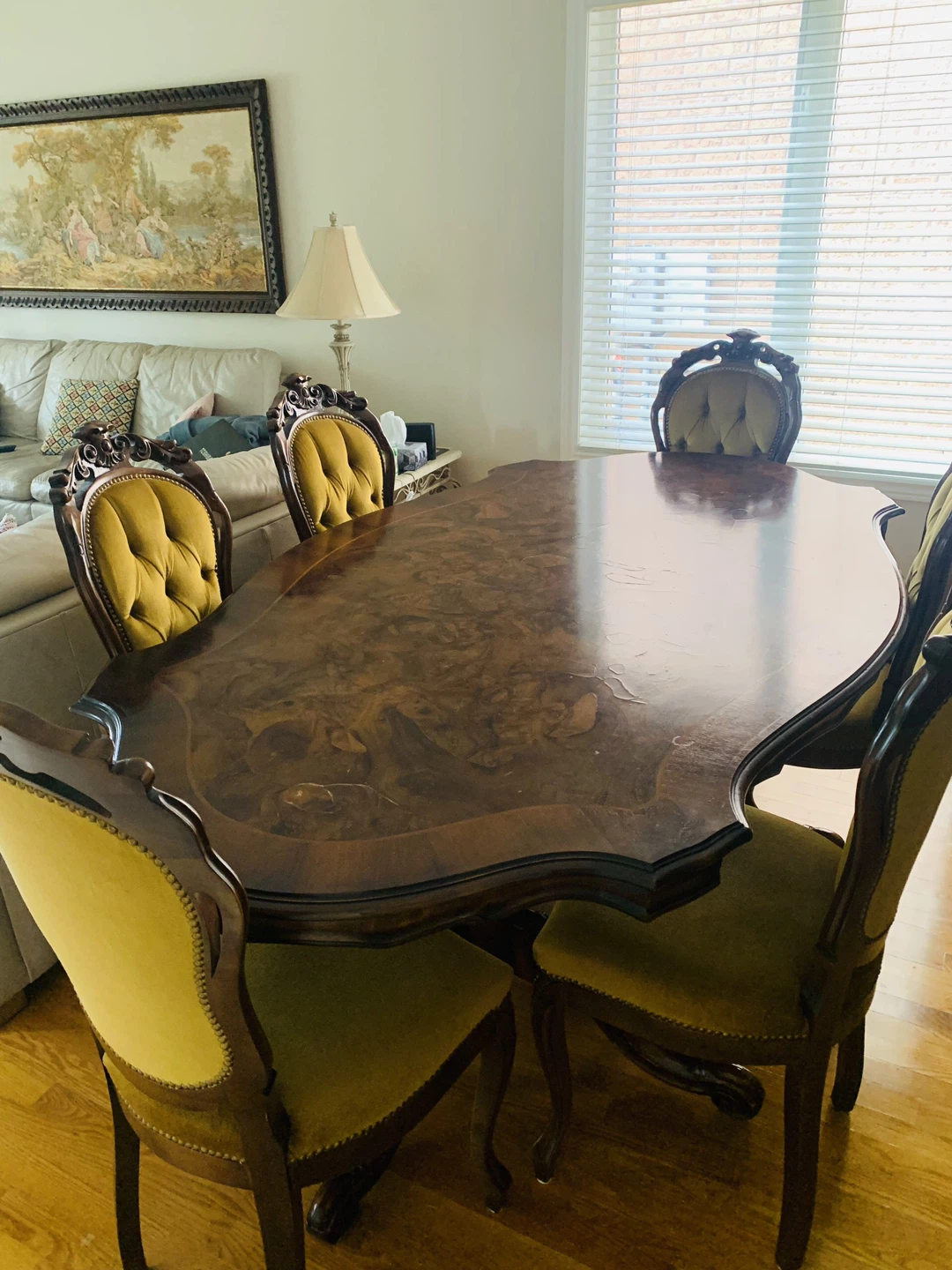 6 piece dining room set with hutch solid walnut (believed)