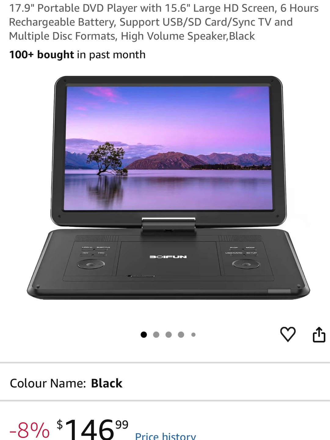 BOIFUN 17.9" Portable DVD Player with 15.6" HD Screen PD7
