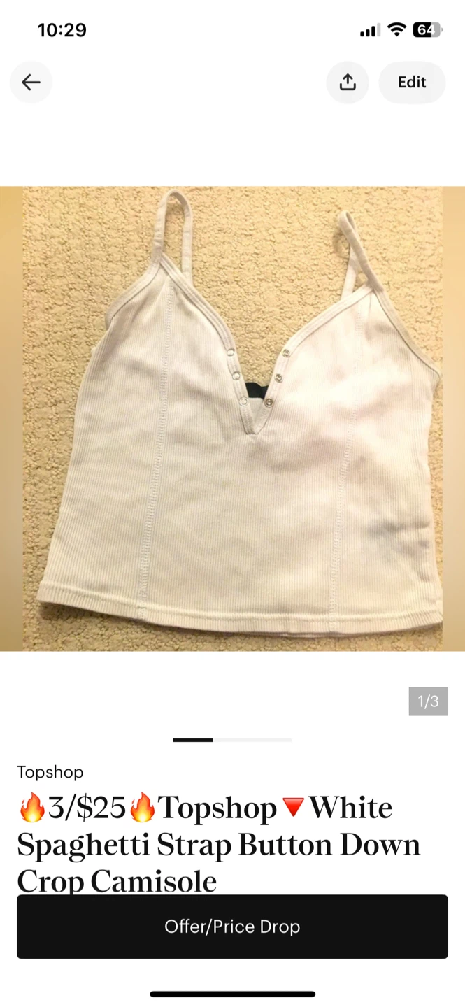 Topshop White Spaghetti Strap 3 Crop Camisole