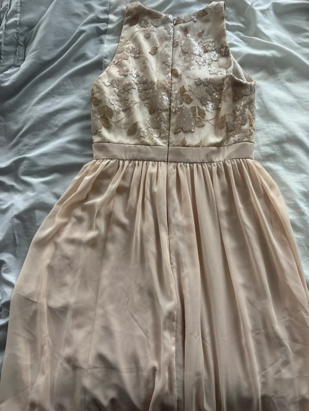 Cream Colour Sequin Halter Dress with Ruffled Skirt