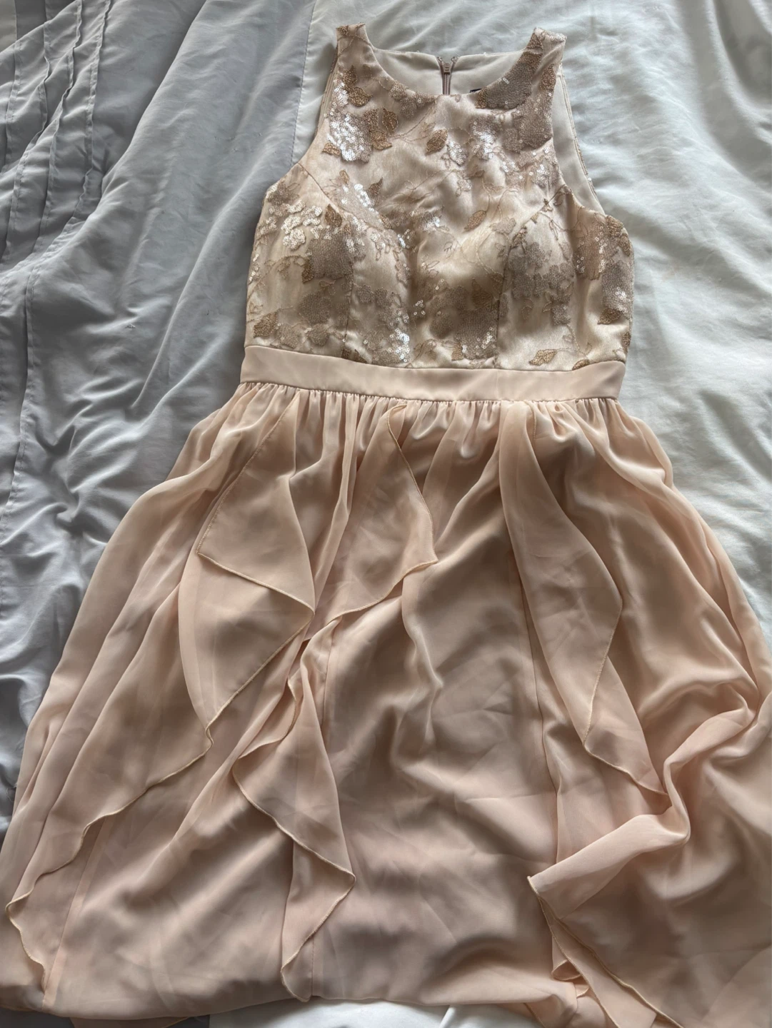 Cream Colour Sequin Halter Dress with Ruffled Skirt - photo 3