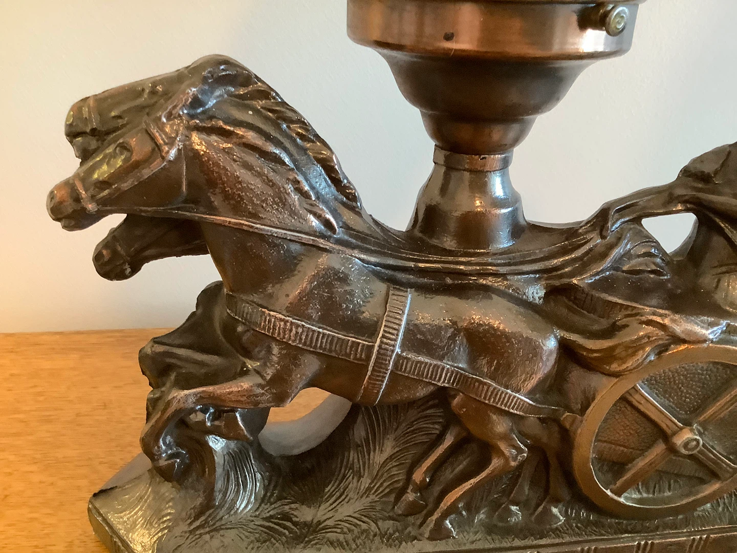 Art Deco 3 Horse Chariot Centurion Spelter Figural Lamp 🐞 - photo 5