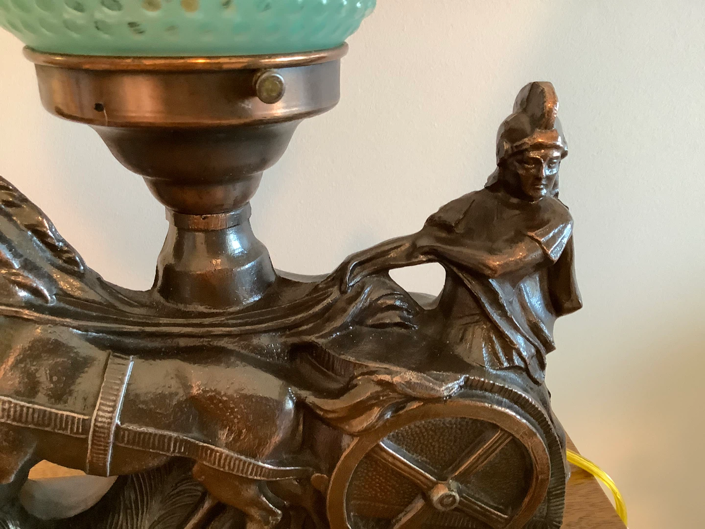 Art Deco 3 Horse Chariot Centurion Spelter Figural Lamp 🐞 - photo 4