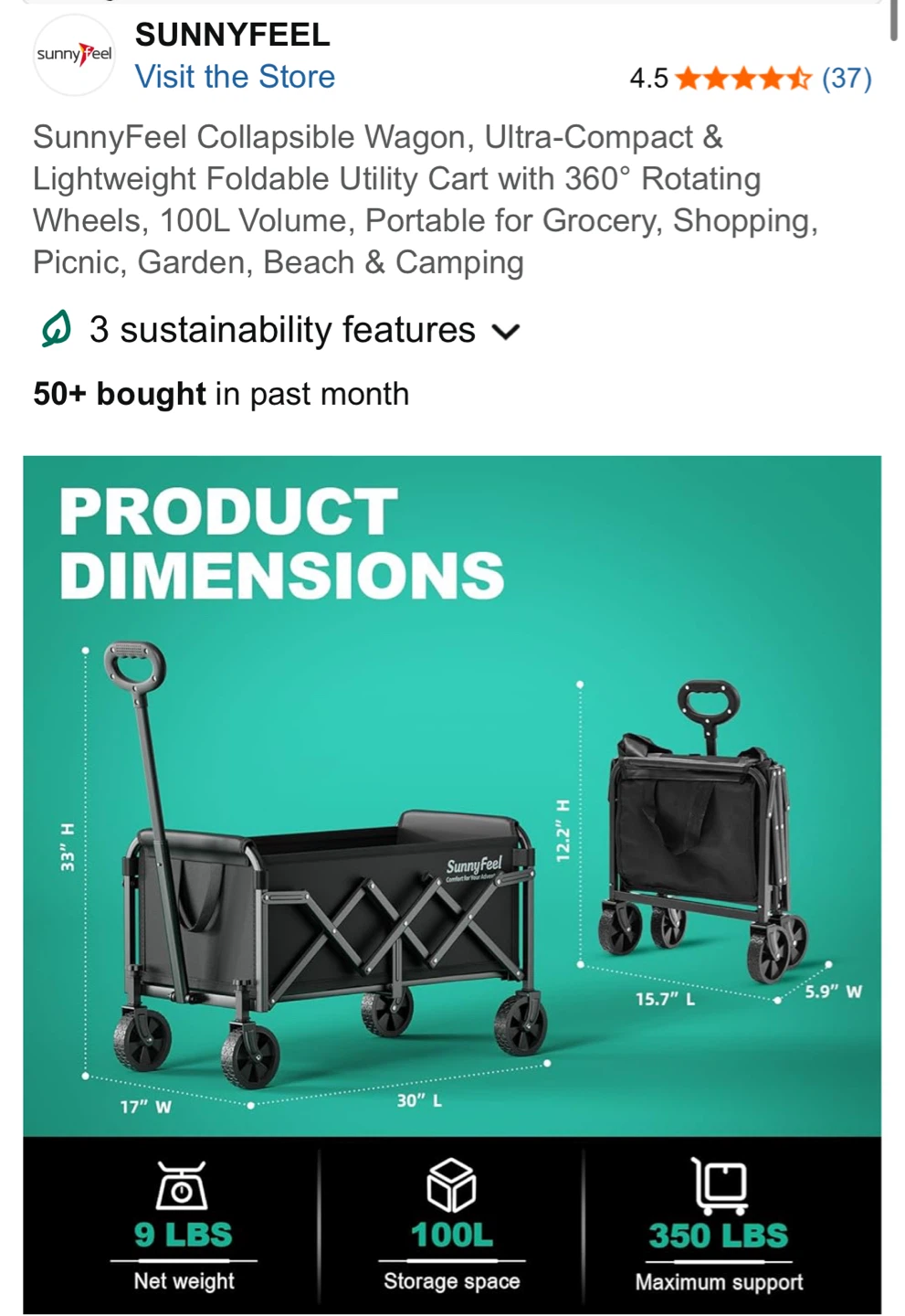 Sunnyfeel Collapsible Wagon - 100L Volume - photo 2