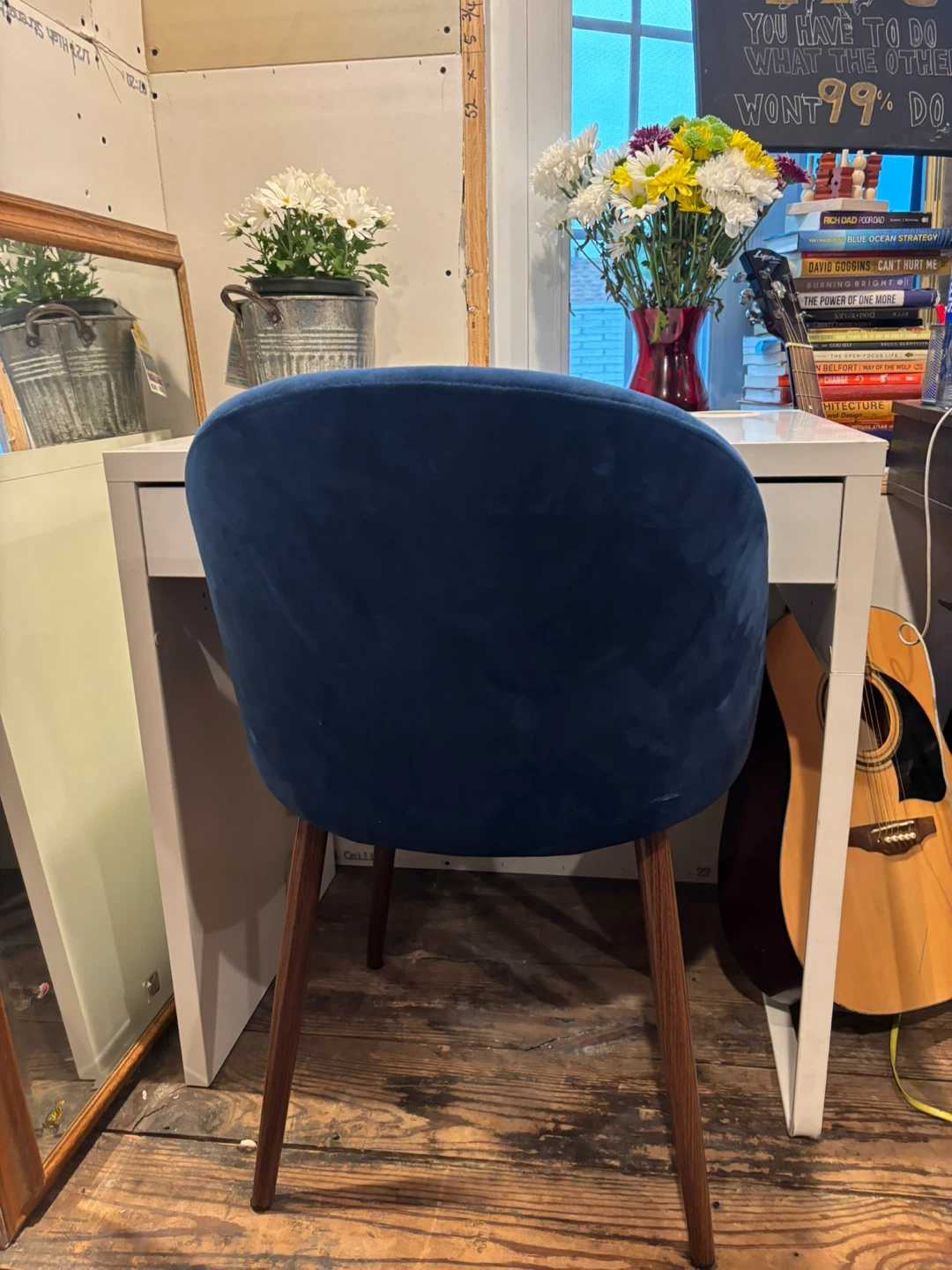Modern White Desk with beautiful blue chair (flower included) - photo 3