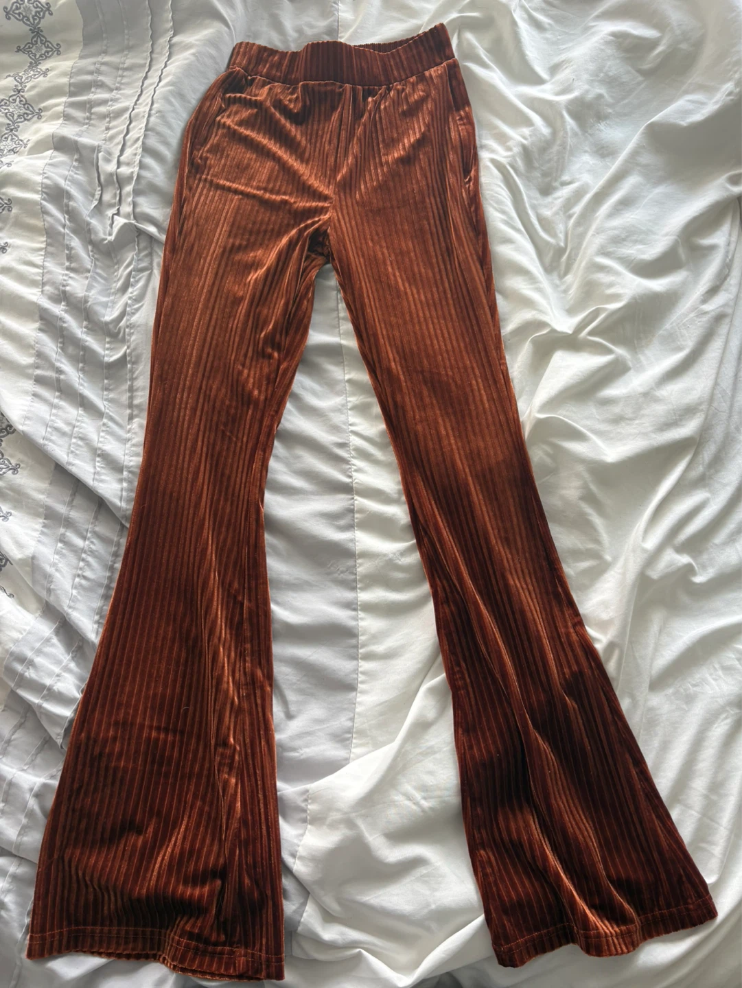 Brown Velvet Flared Pants