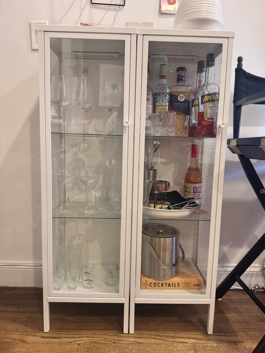 2 IKEA BAGGEBO Glass Door Cabinets – White