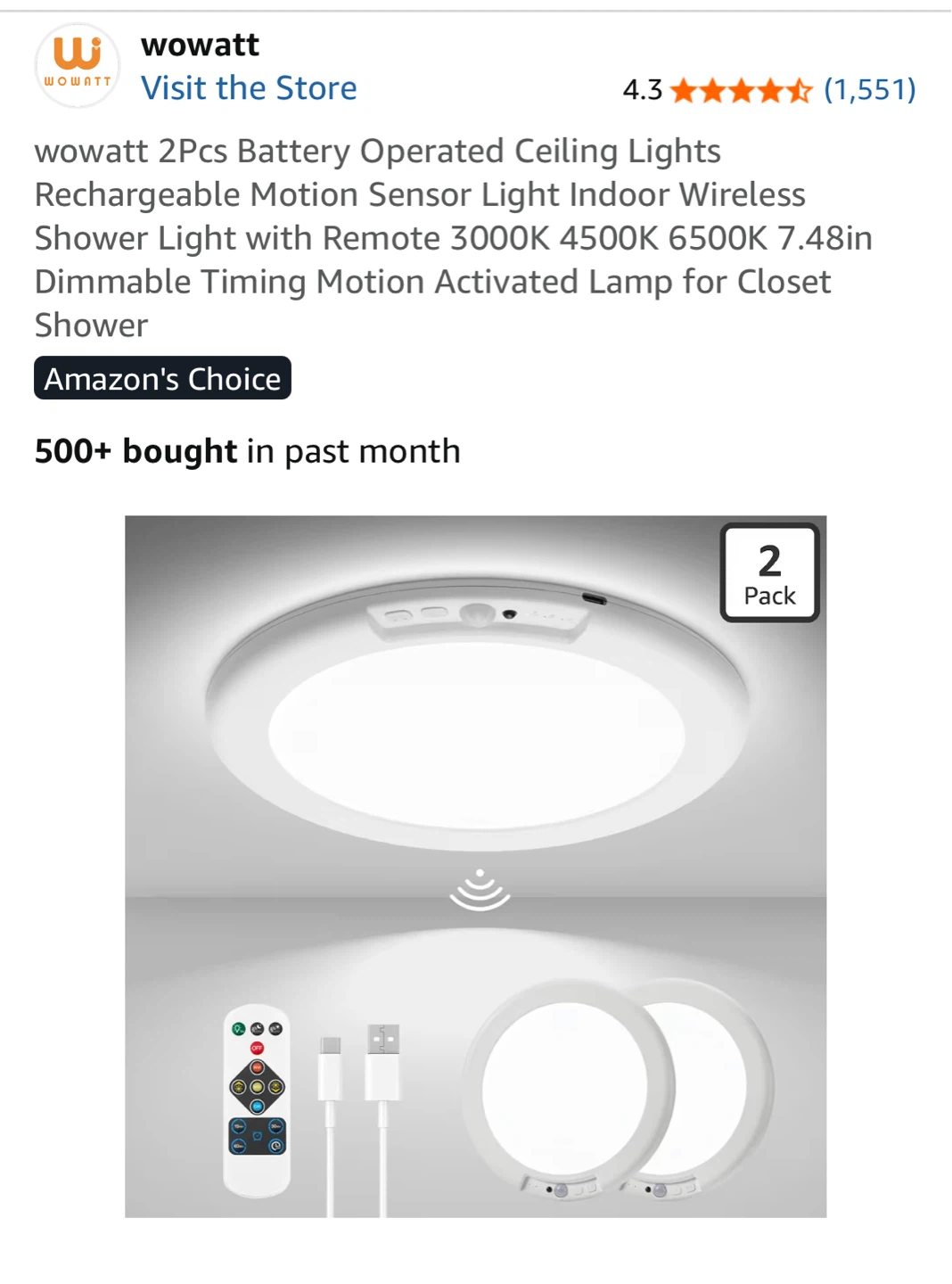 3 wowatt Rechargeable LED Motion Sensor Ceiling Light - photo 2