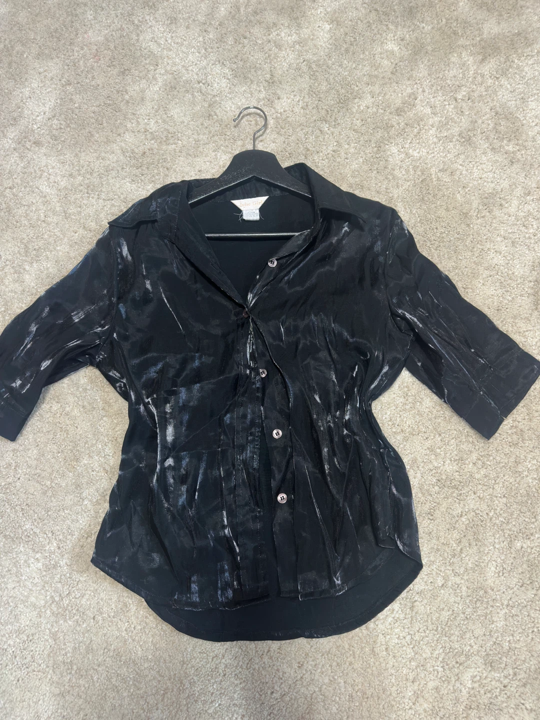 y2k Juba Girl Black Shiny Button-Up Shirt