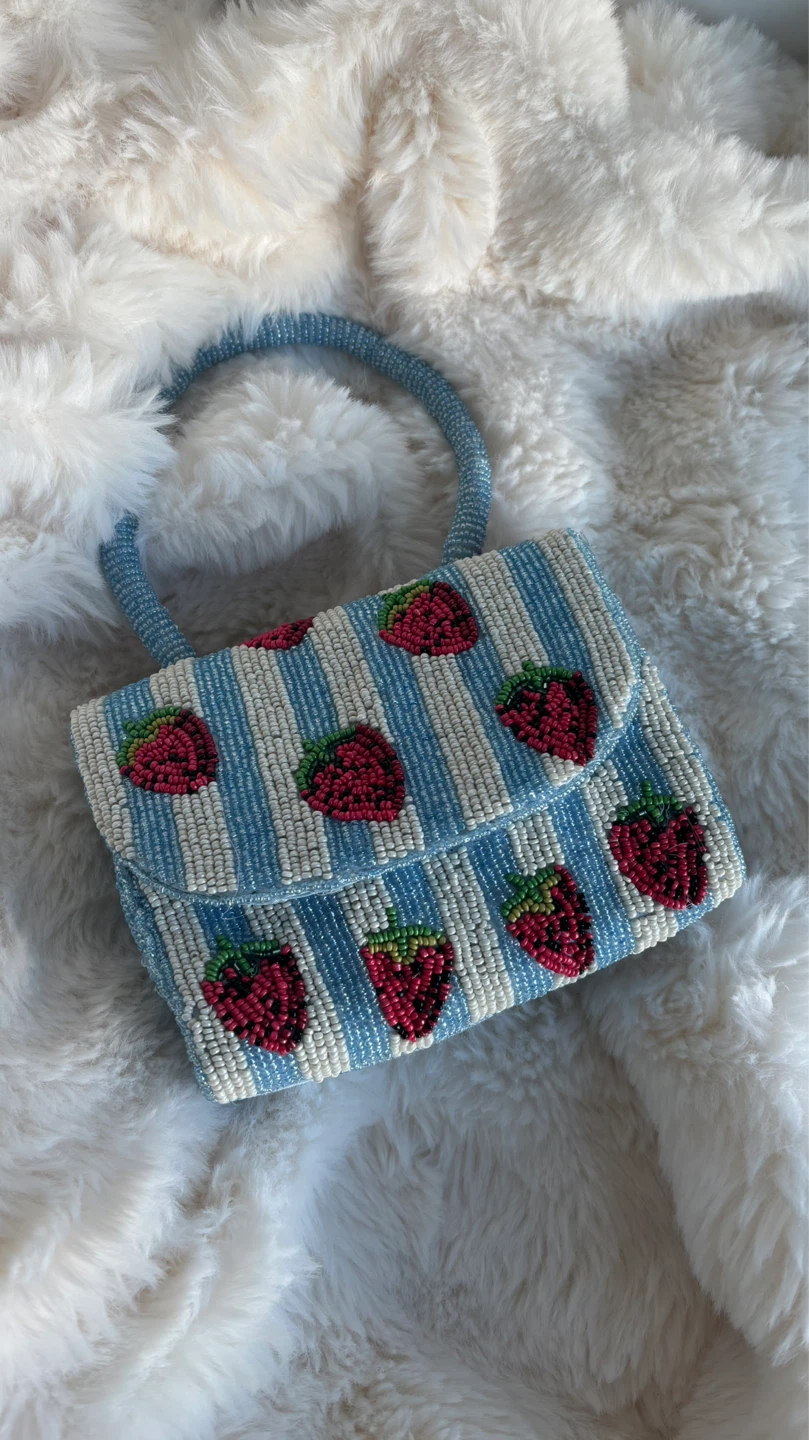 BNWT Beaded Strawberry Top Handle Purse