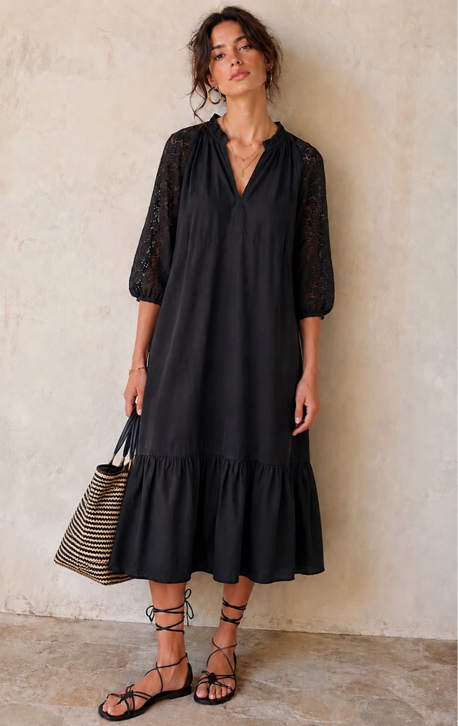 Gap Black Lace Sleeve Midi Dress ⚽