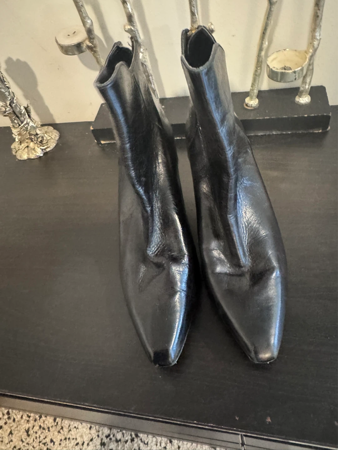 Black Leather Ankle Boots with Gold Heel - photo 2