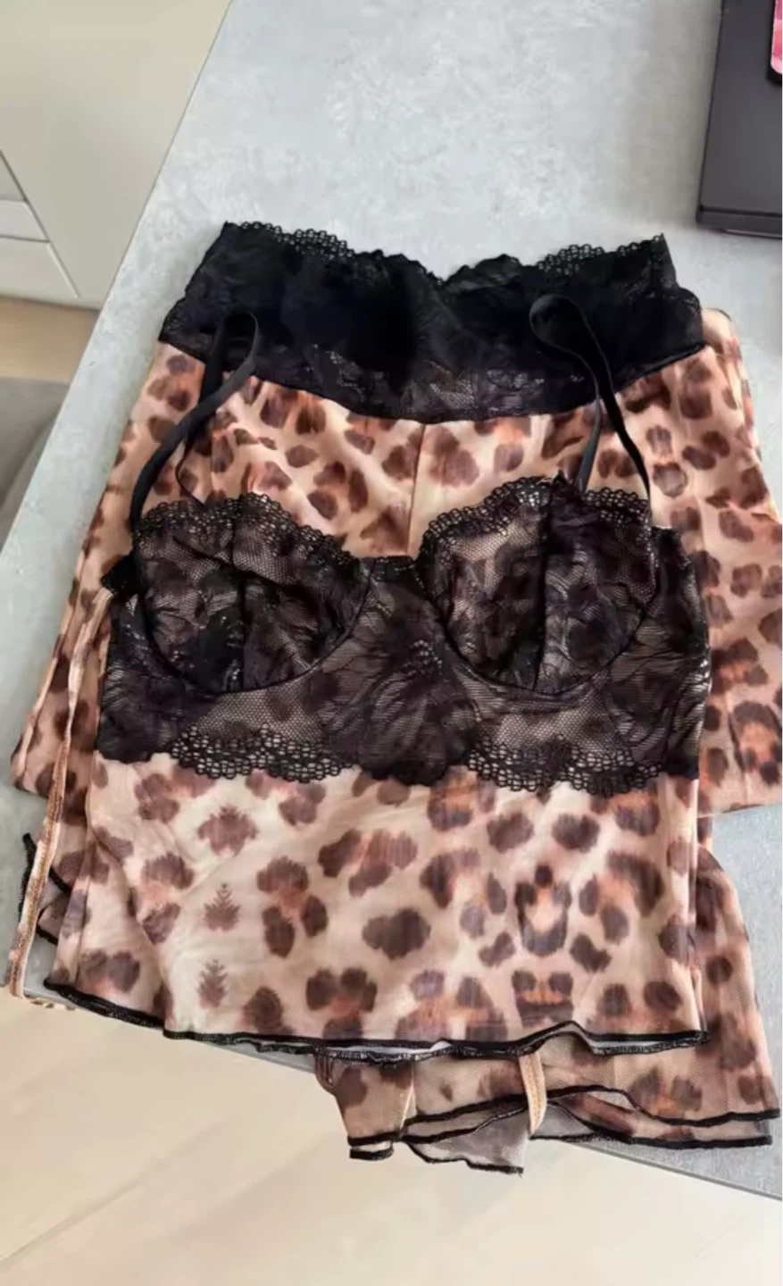 ⚽️Leopard Print Lace Babydoll Set
