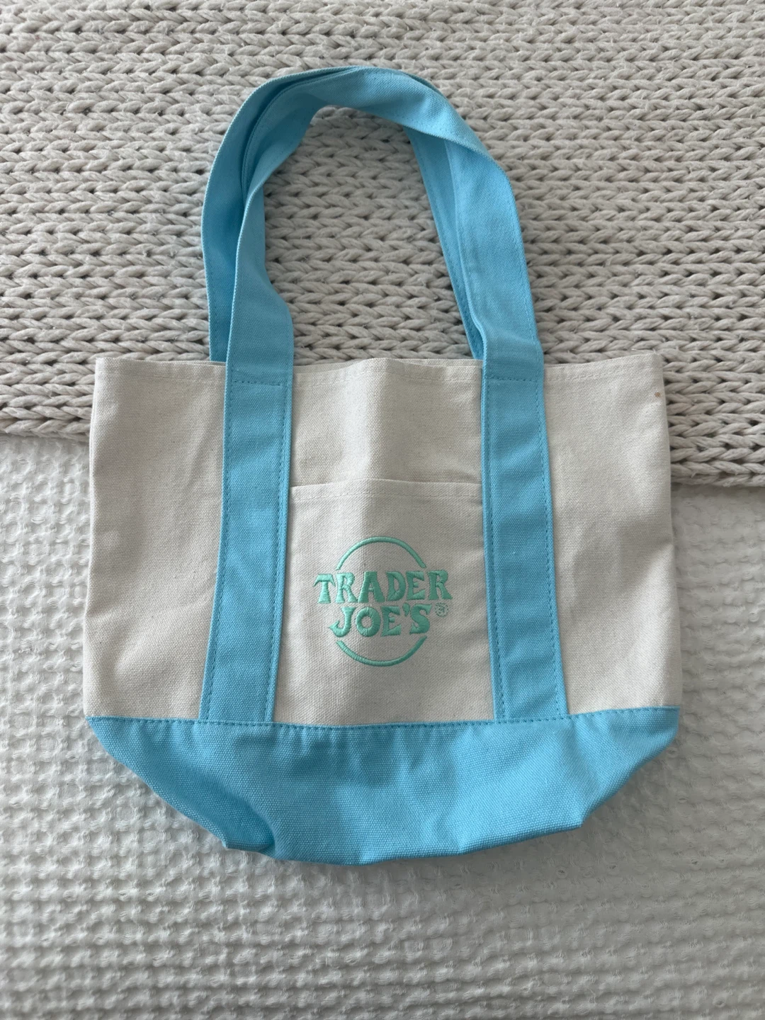 Trader Joe's mini Canvas Tote Bag blue ⚽️
