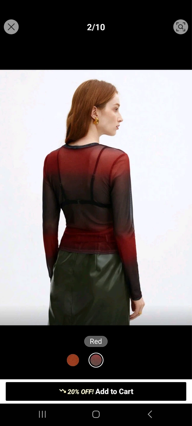 Sheer Mesh Ombre Long Sleeve Top - Red NEW - photo 2