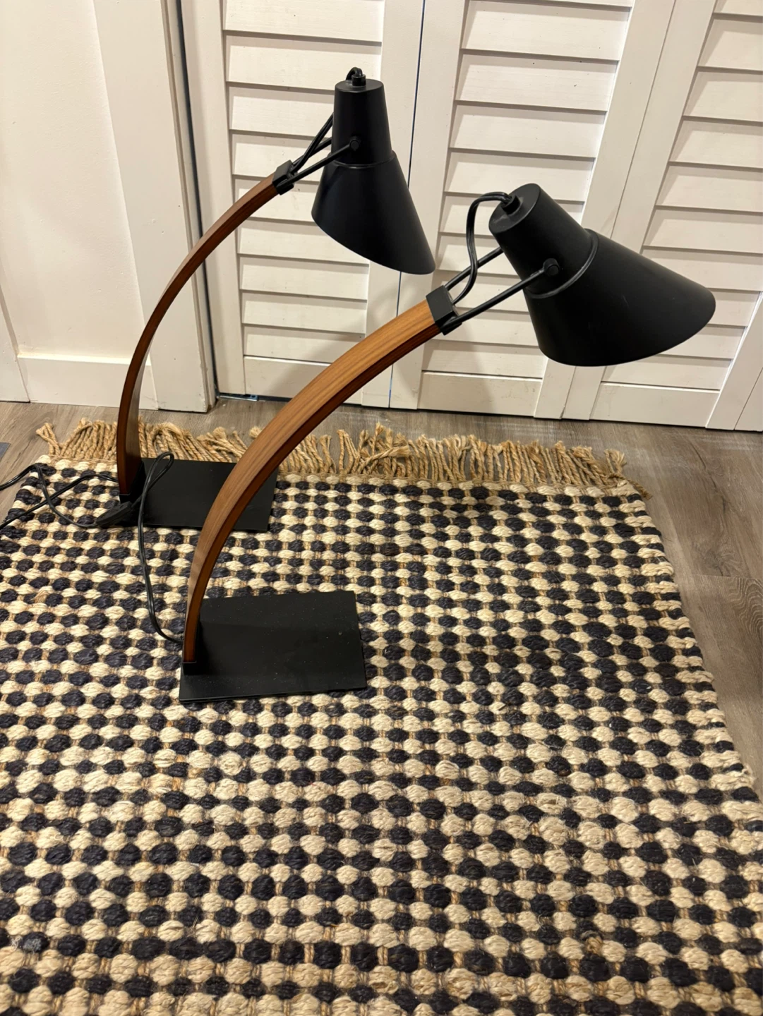 Pair of Black Desk Lamps with Wood Accent - photo 2