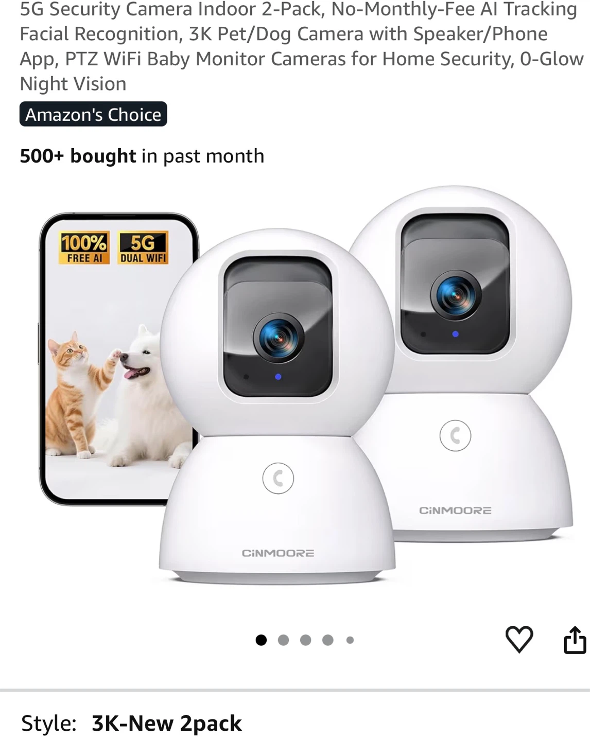 CINMOORE C2U Security Camera Indoor 2-Pack 3K