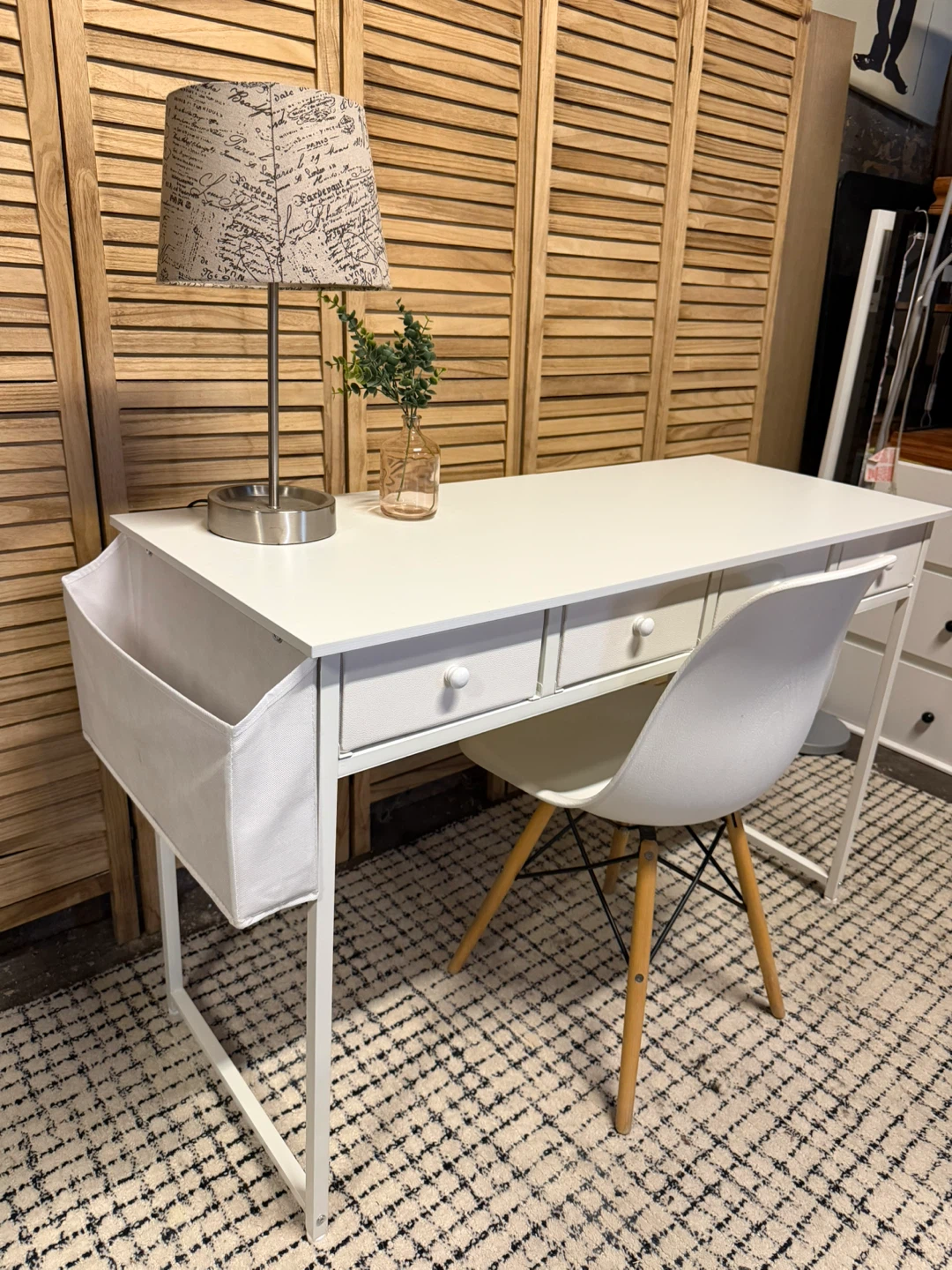 White Writing Desk with Storage Pockets - photo 4