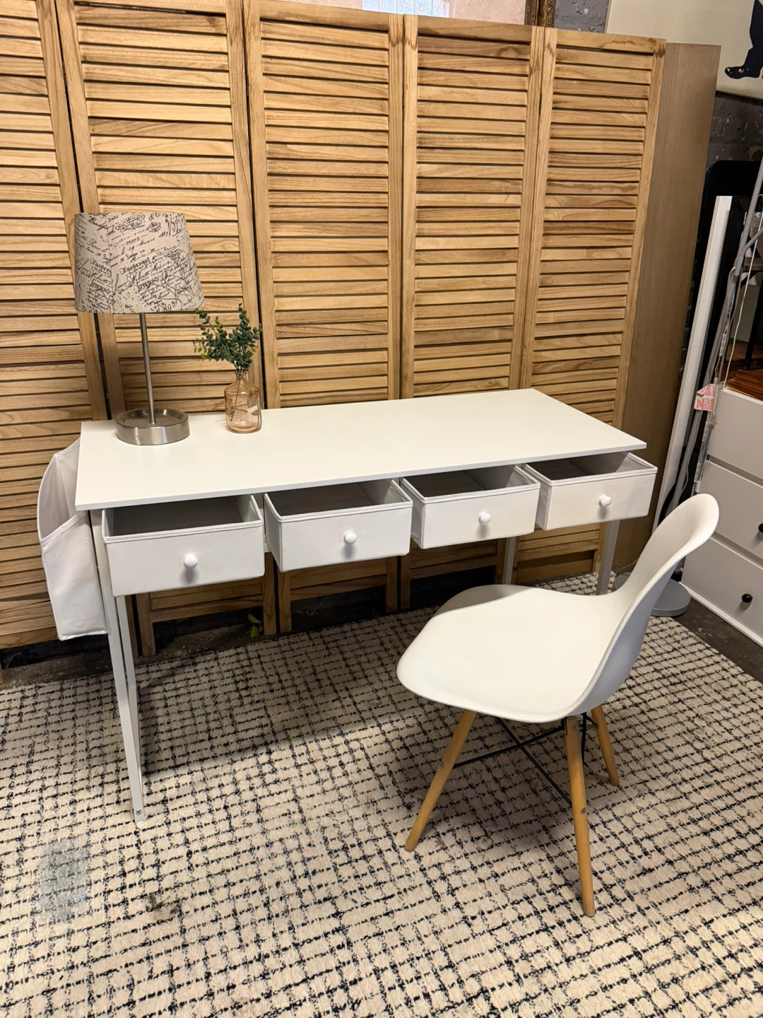 White Writing Desk with Storage Pockets - photo 2