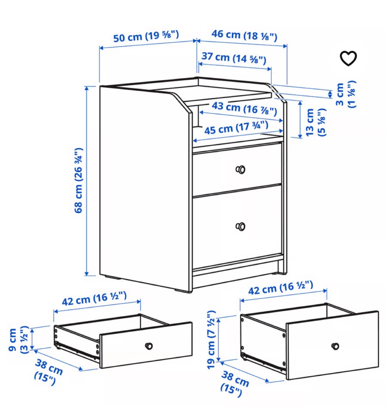 IKEA HAUGA 2-drawer chest, night table , side table - photo 4