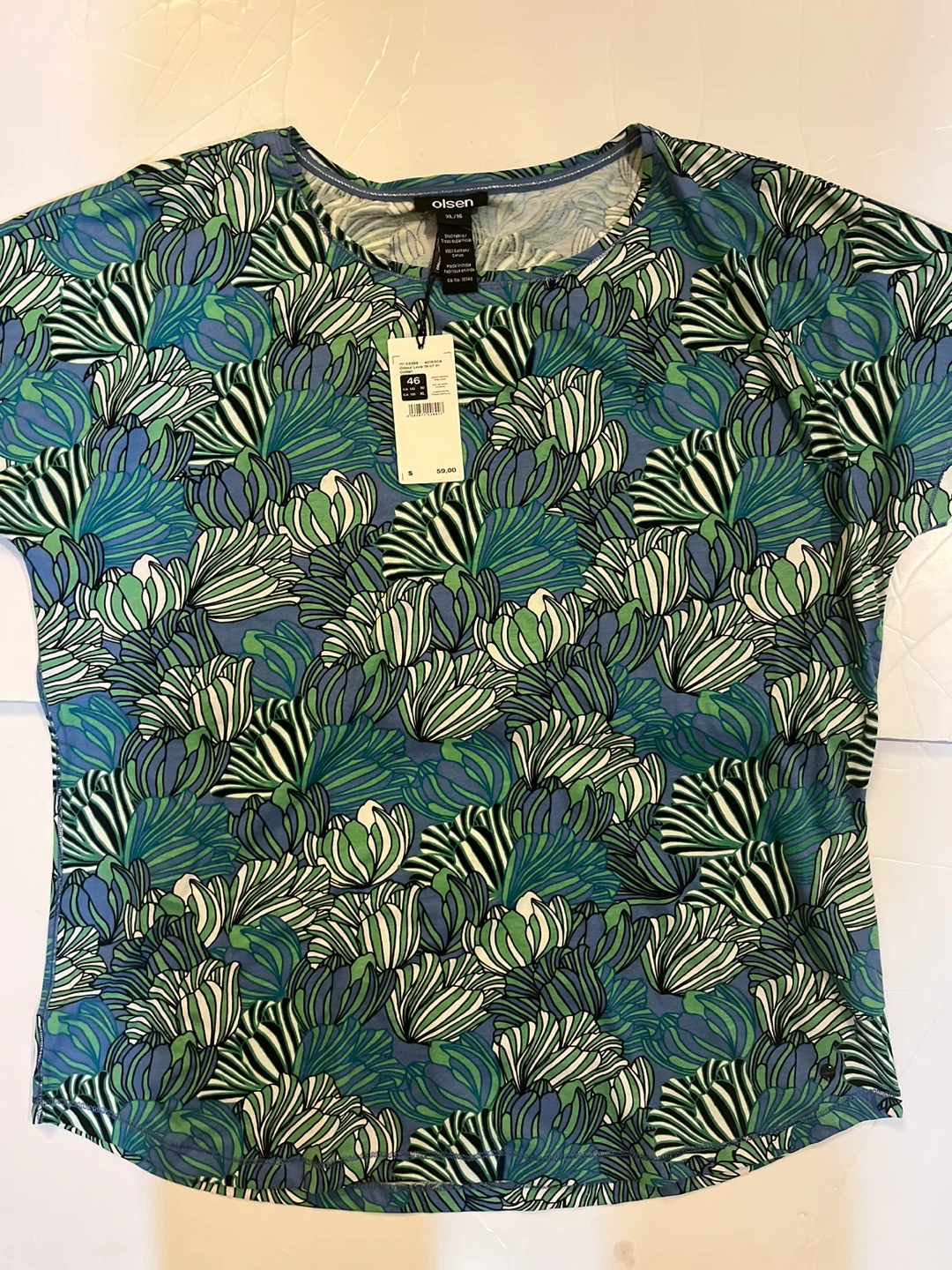 Olsen Women's Blue Green Floral Print T-Shirt