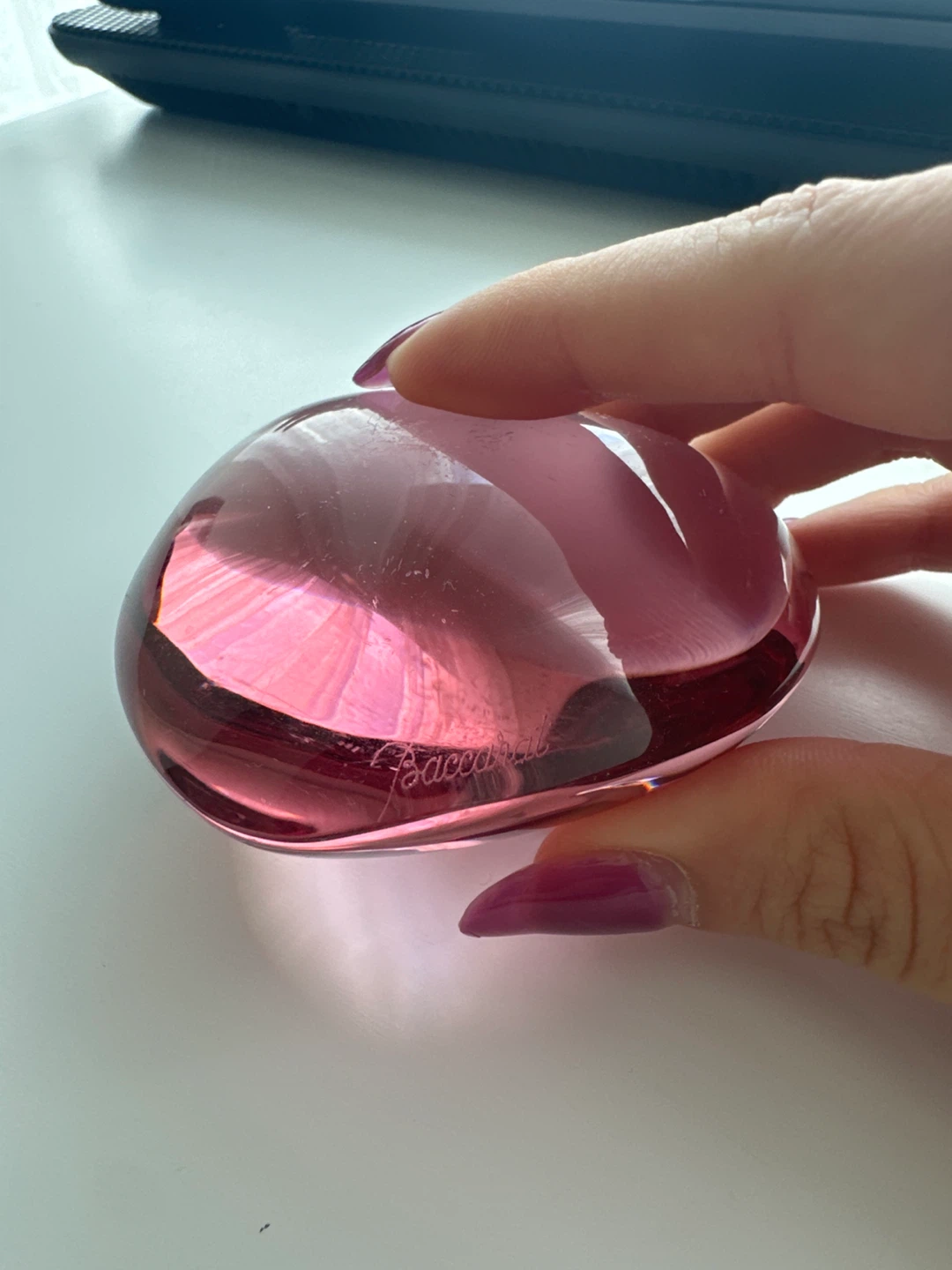 Baccarat Pink Glass Heart Paperweight ⚽️