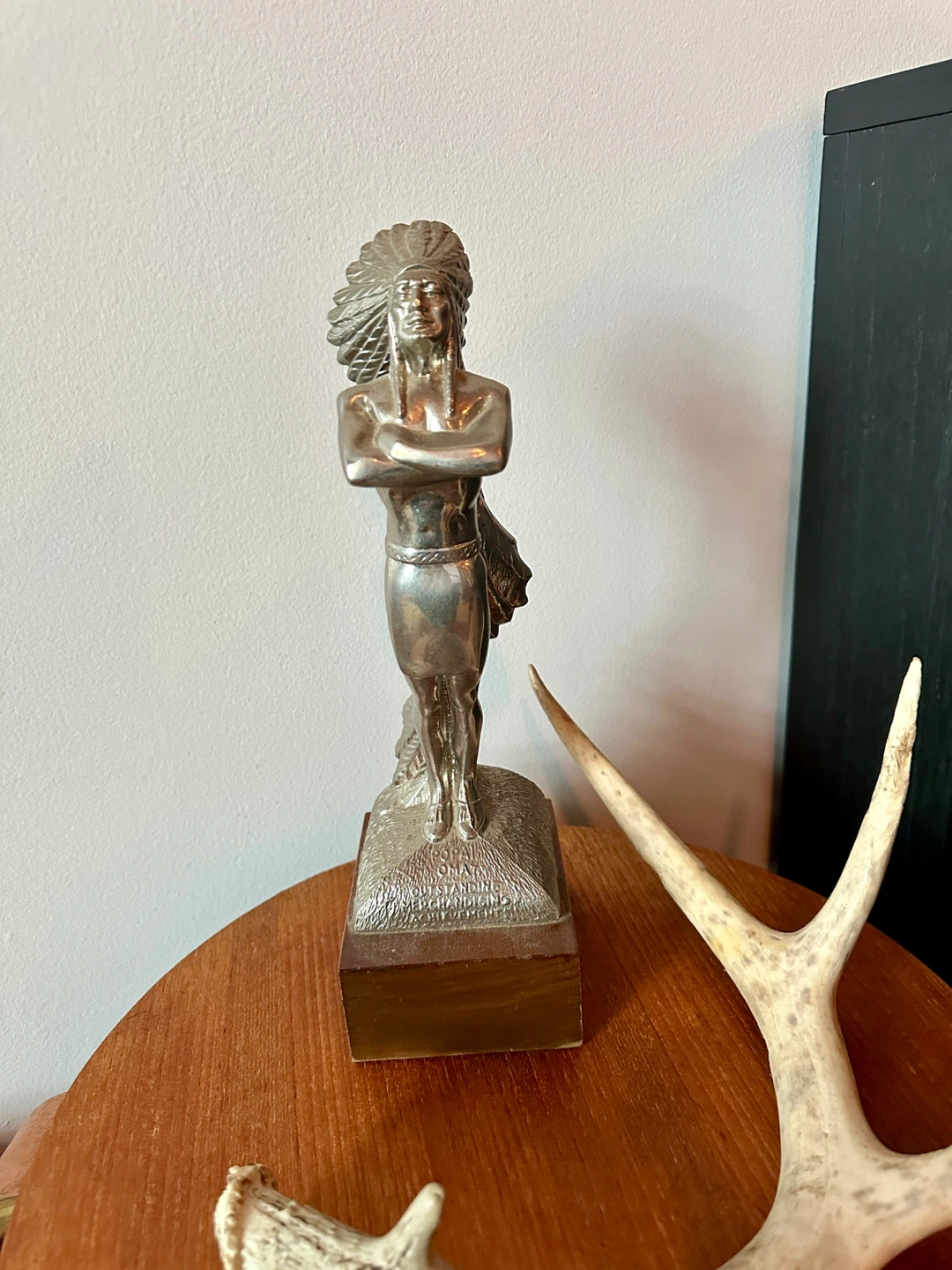VINTAGE MID CENTURY MODERN NATIVE CHIEF CHROME STATUE MCM - photo 5