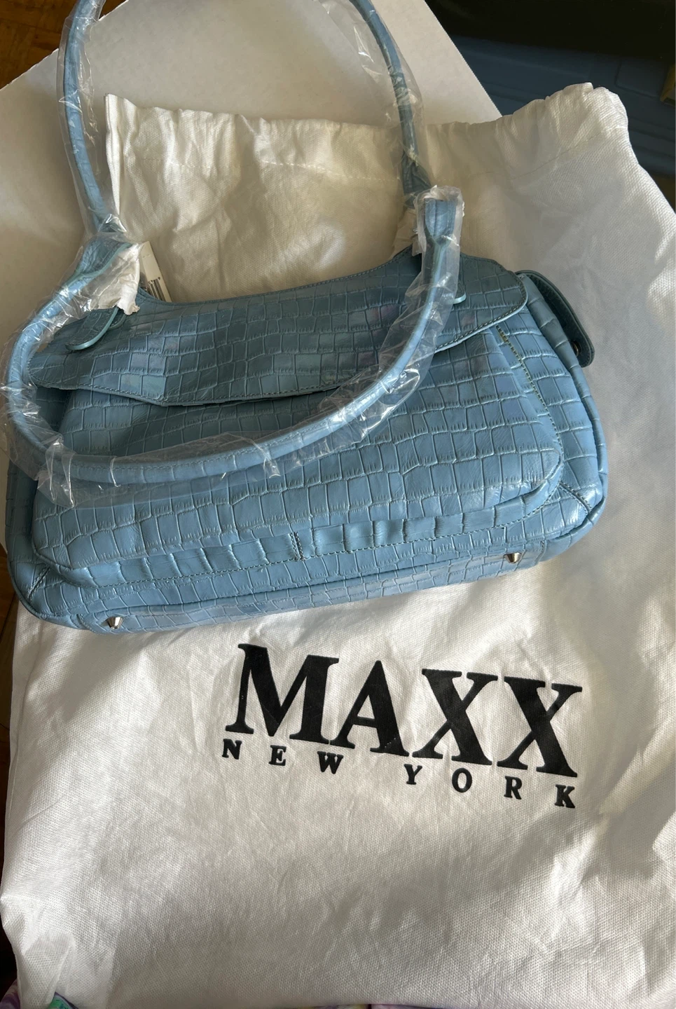 ⚽️MAXX New York Baby Blue Crocodile Embossed Shoulder Bag
