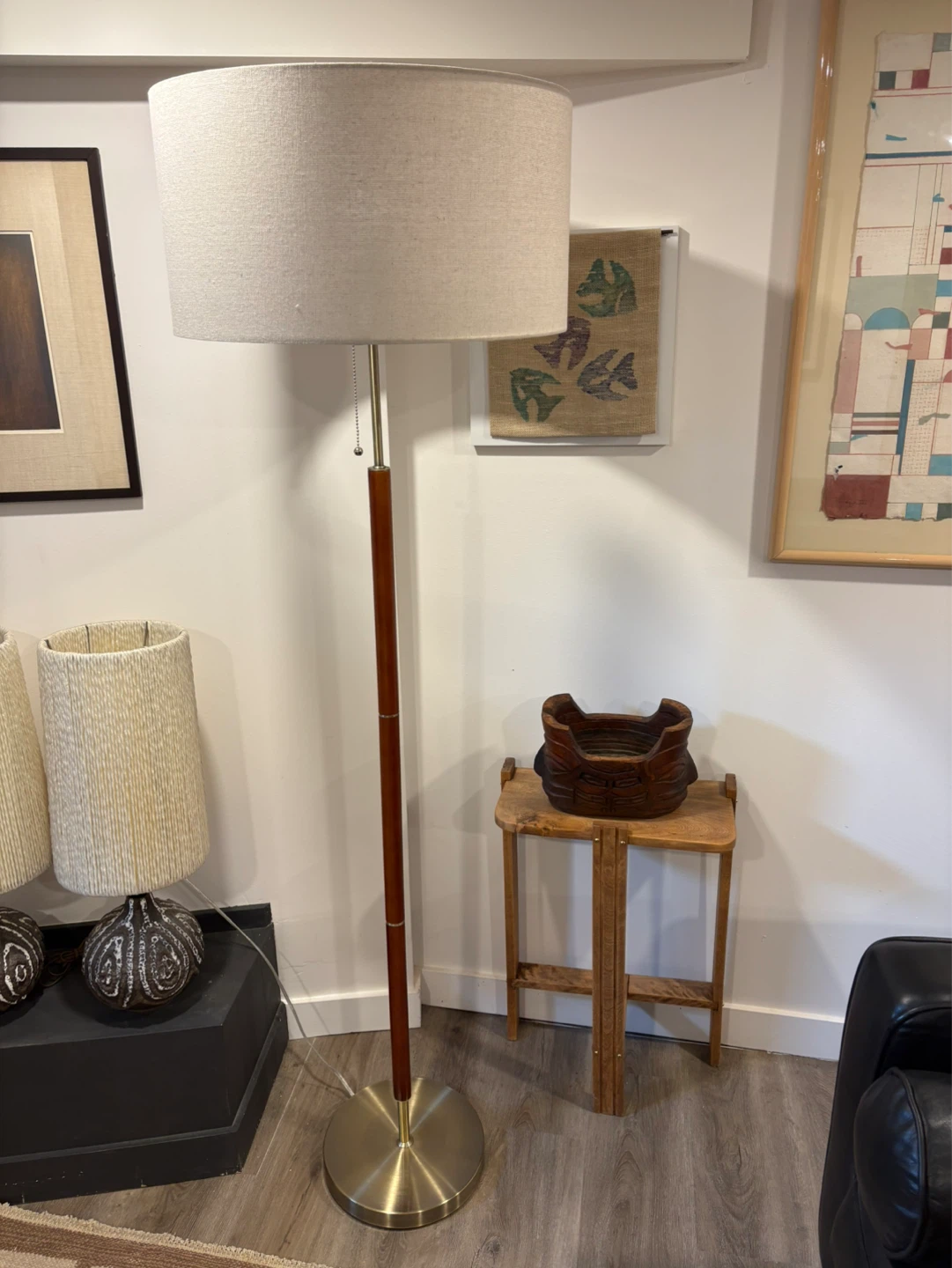 Floor lamp walnut/antique brass
