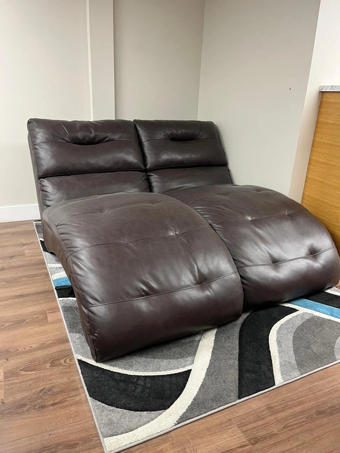 Brown Faux Leather Double Chaise Lounge
