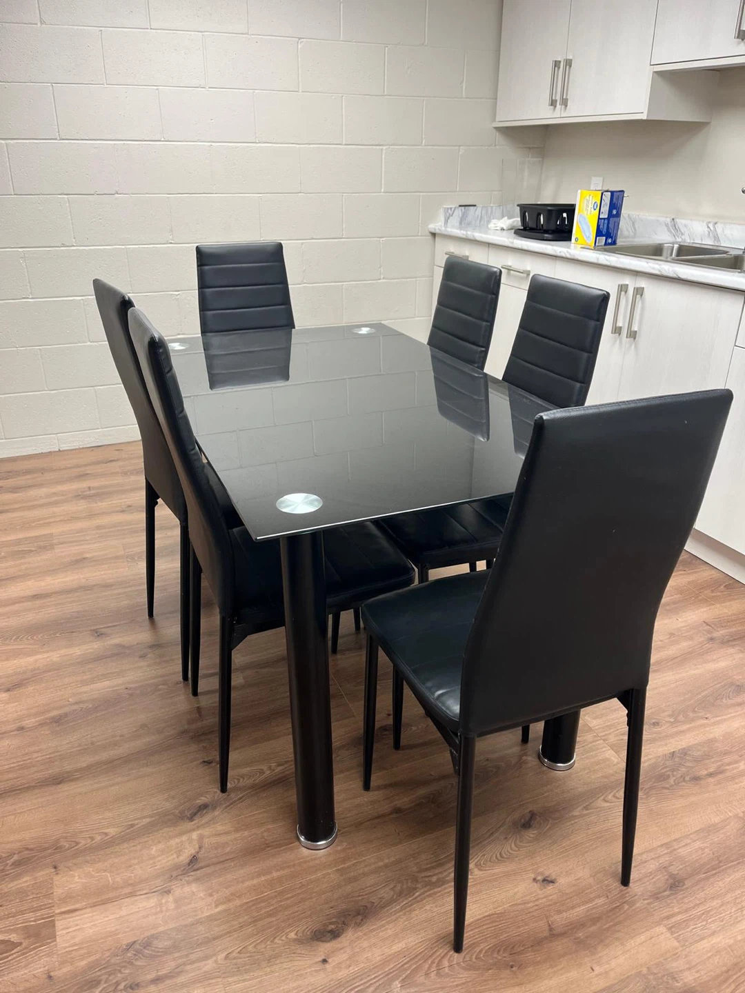 Black Glass Dining Table Set with 6 Chairs