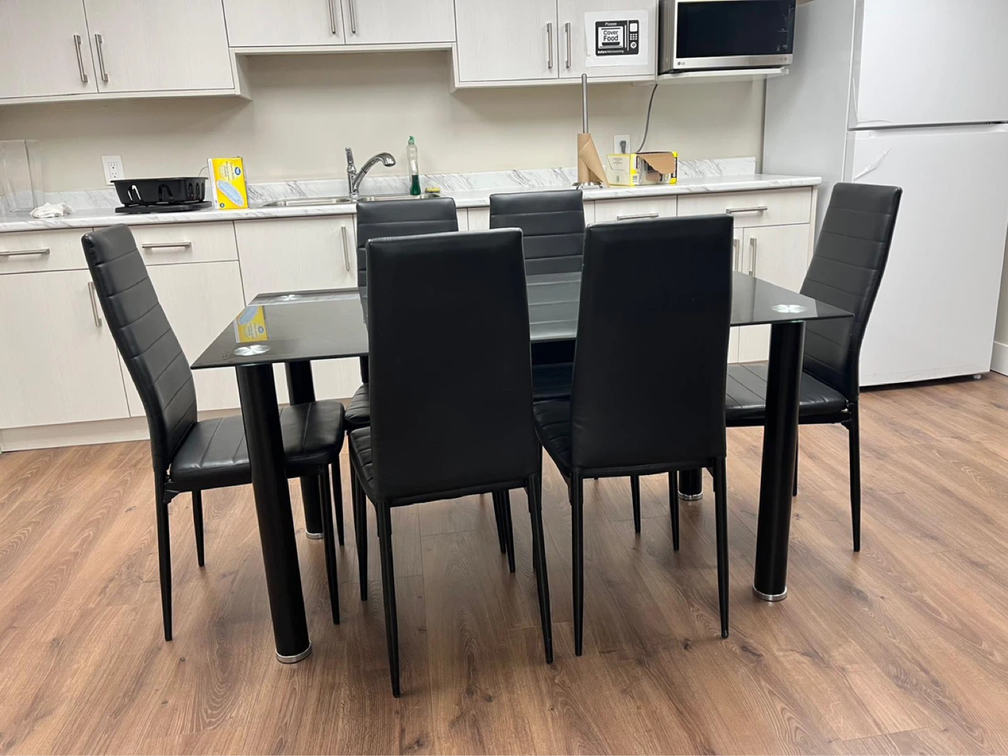 Black Glass Dining Table Set with 6 Chairs - photo 2