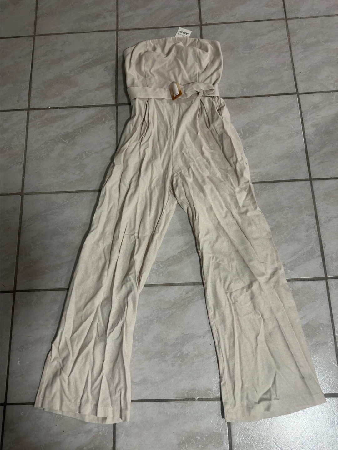 Linen Blend Strapless Jumpsuit