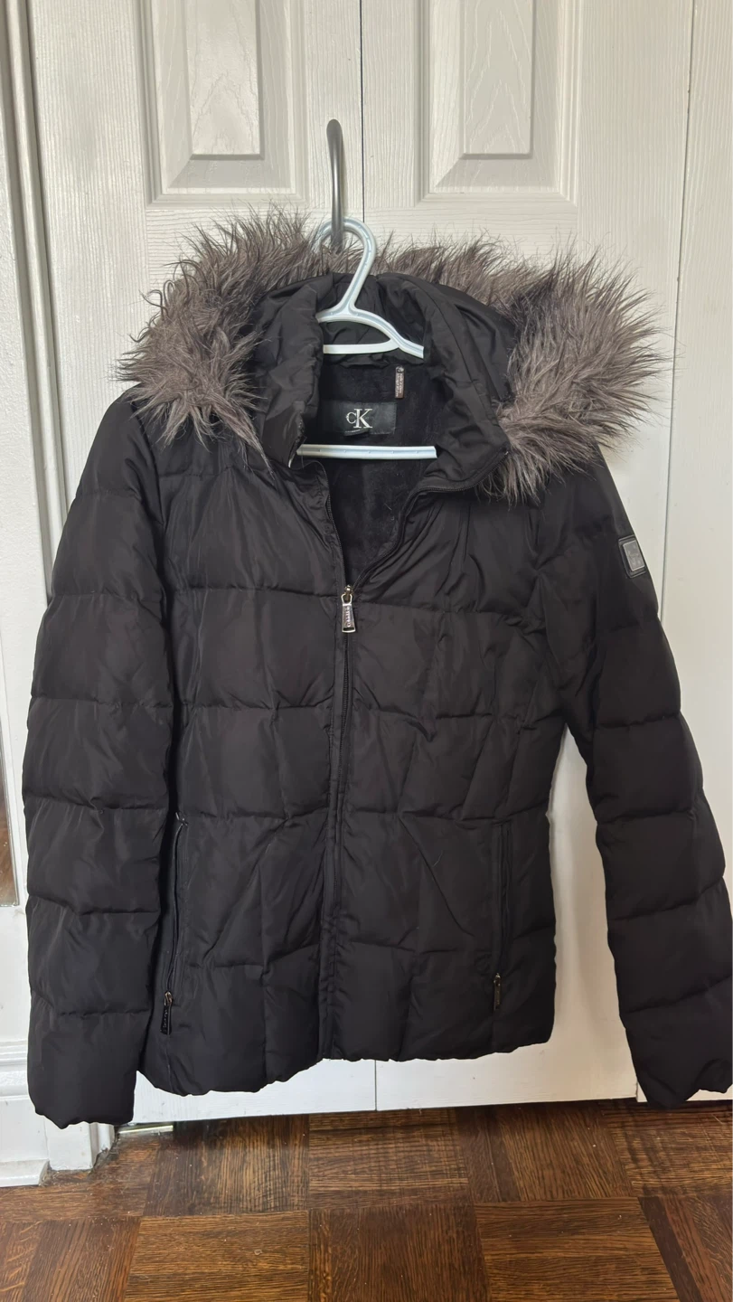 Calvin Klein Puffer Jacket with Fur Trim Hood