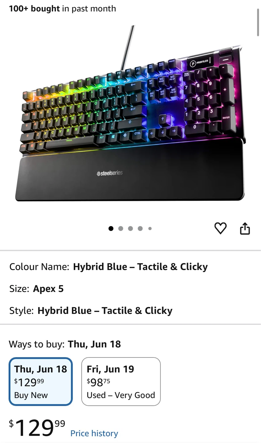 SteelSeries Apex 5 Hybrid Blue - Tactile & Clicky Keyboard - photo 2