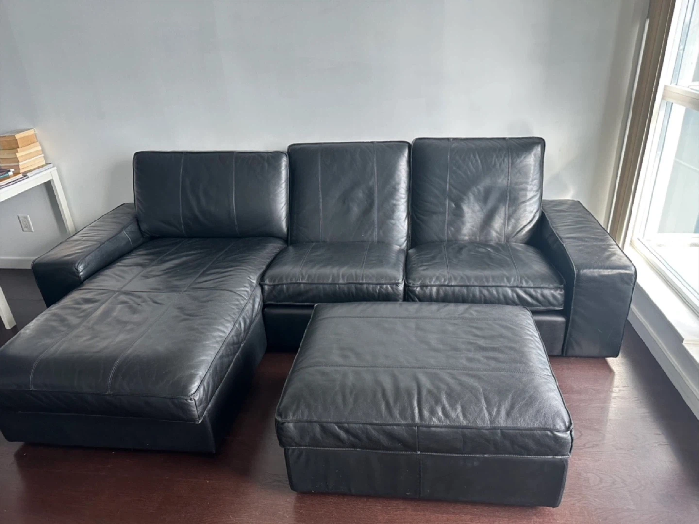 IKEA KIVIK Leather Sofa with Chaise and Ottoman