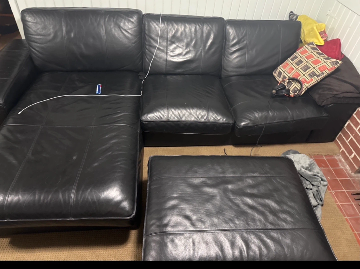 IKEA KIVIK Leather Sofa with Chaise and Ottoman - photo 3