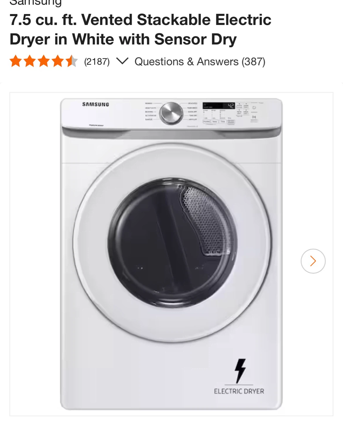 Gas Samsung dryer