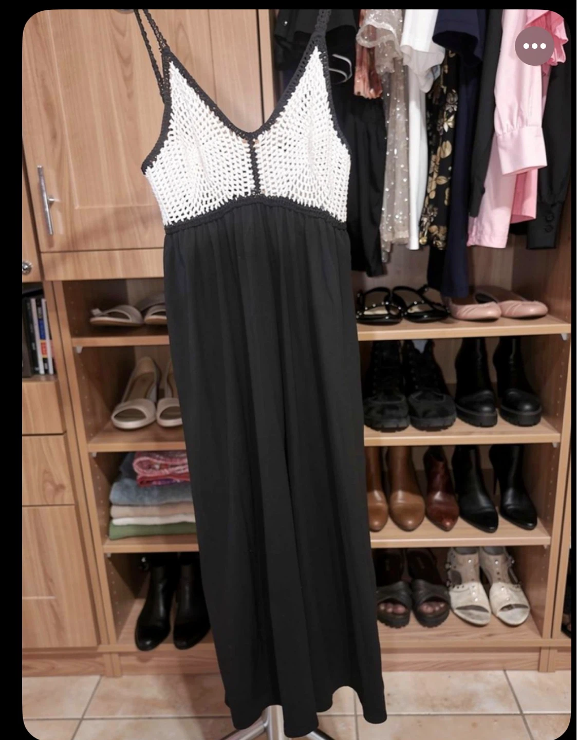 Crocheted Maxi Dress Black White MANGO