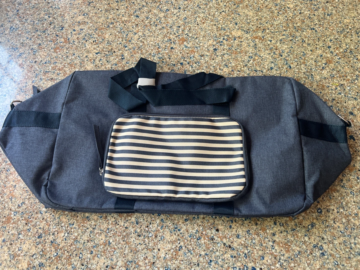 Dark Grey Duffle Bag with Striped Pouch
