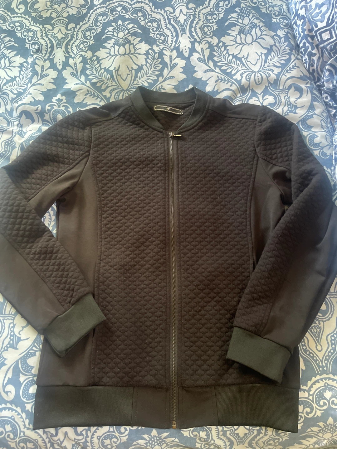Black Quilted Bomber Jacket medium-large