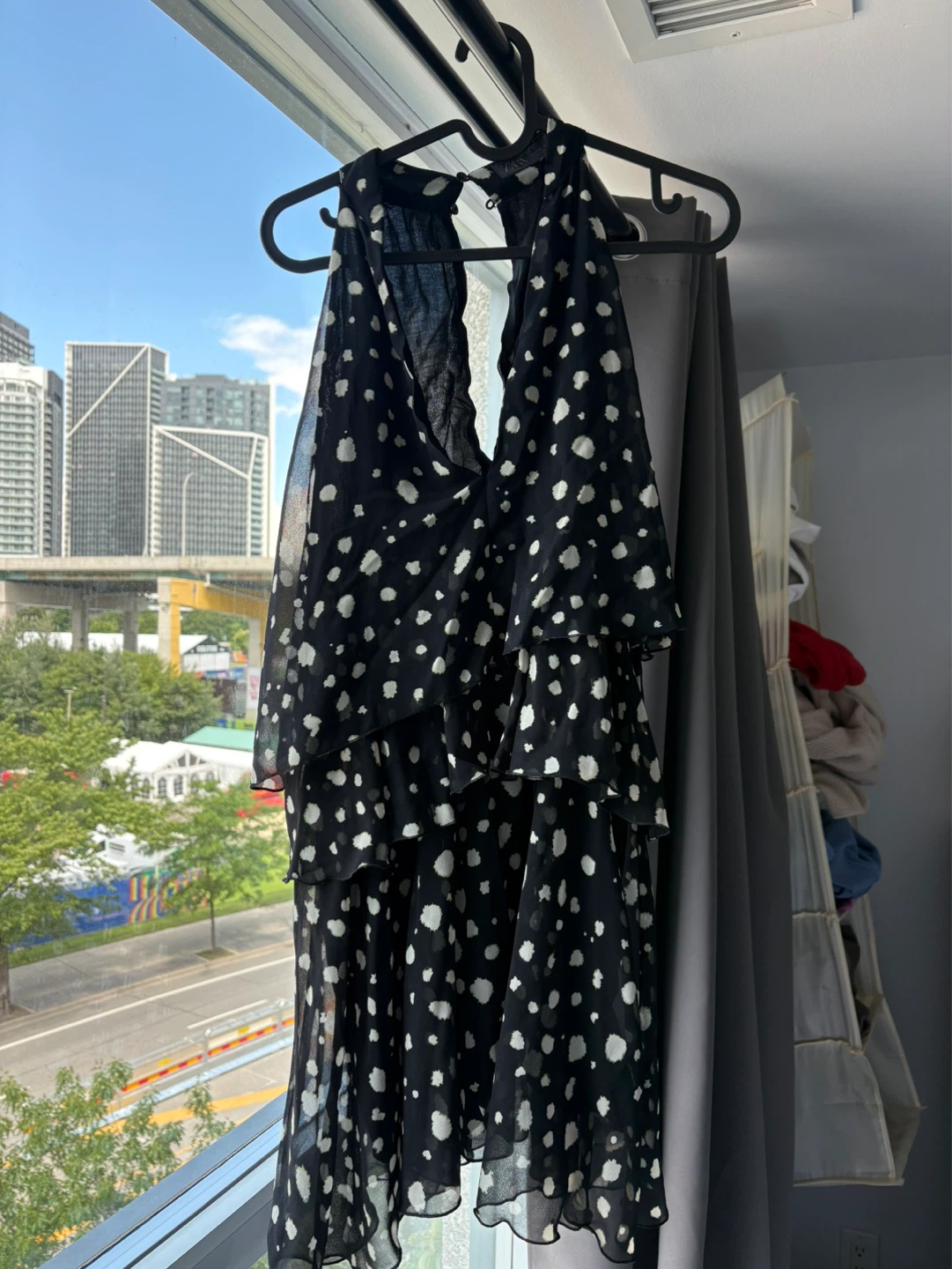 ZARA POLKA DOT RUFFLED MINI DRESS - MEDIUM