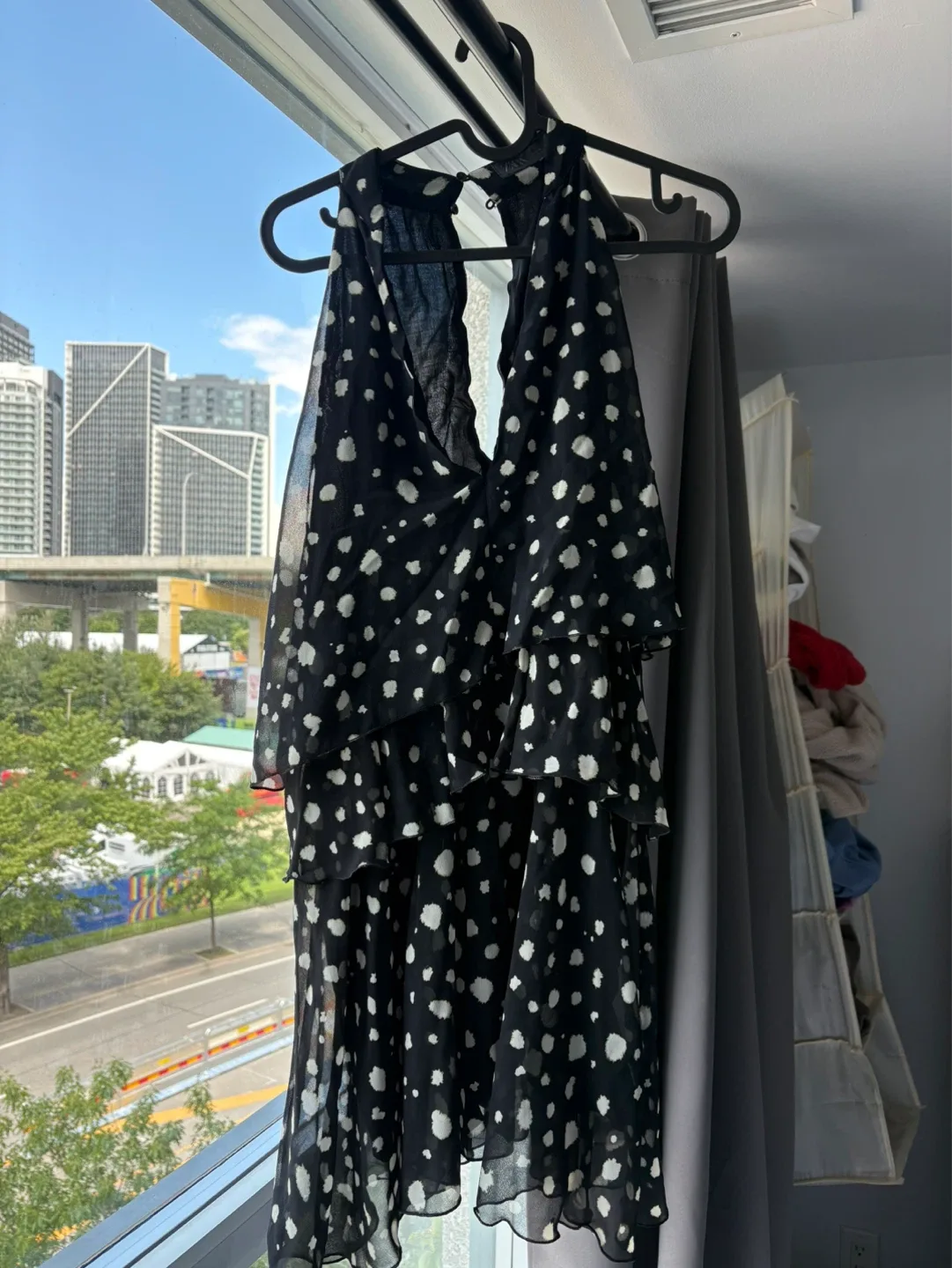 ZARA POLKA DOT RUFFLED MINI DRESS - MEDIUM