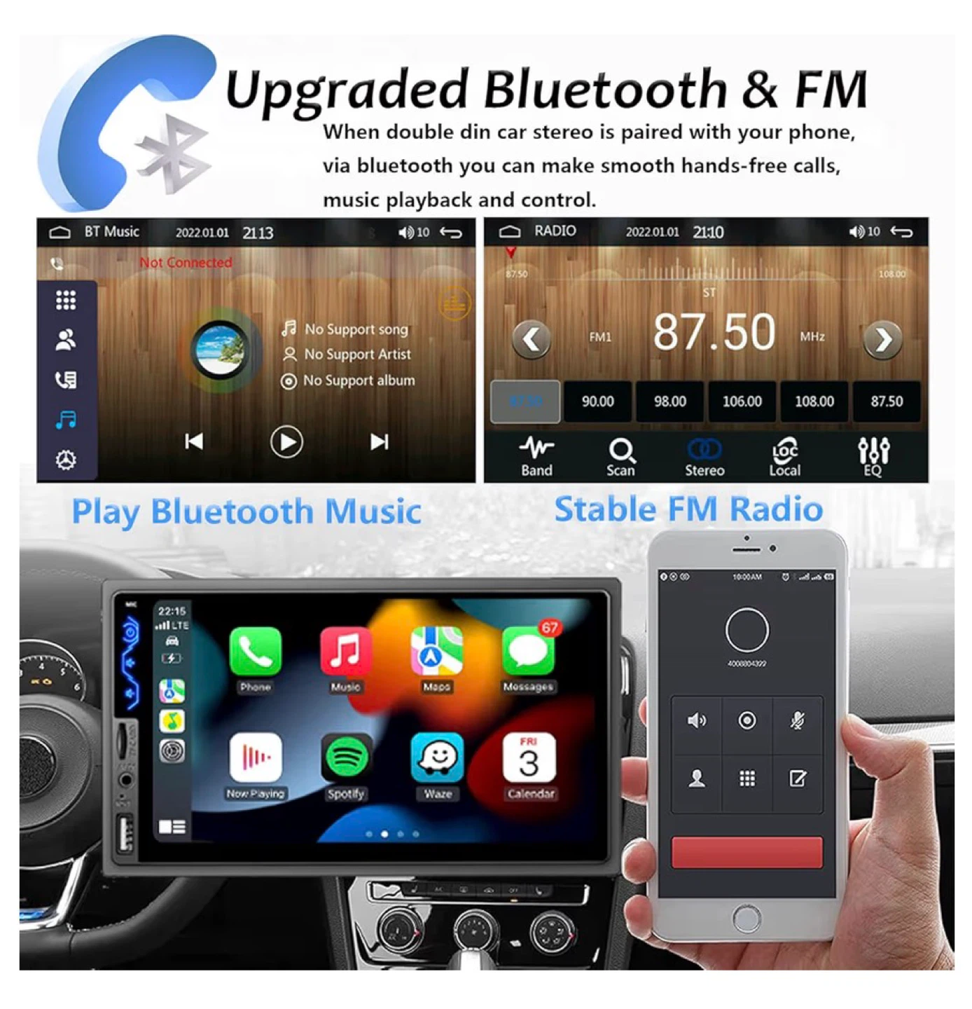 Double Din Car Stereo with 7" Touchscreen, CarPlay, Android Auto - photo 3