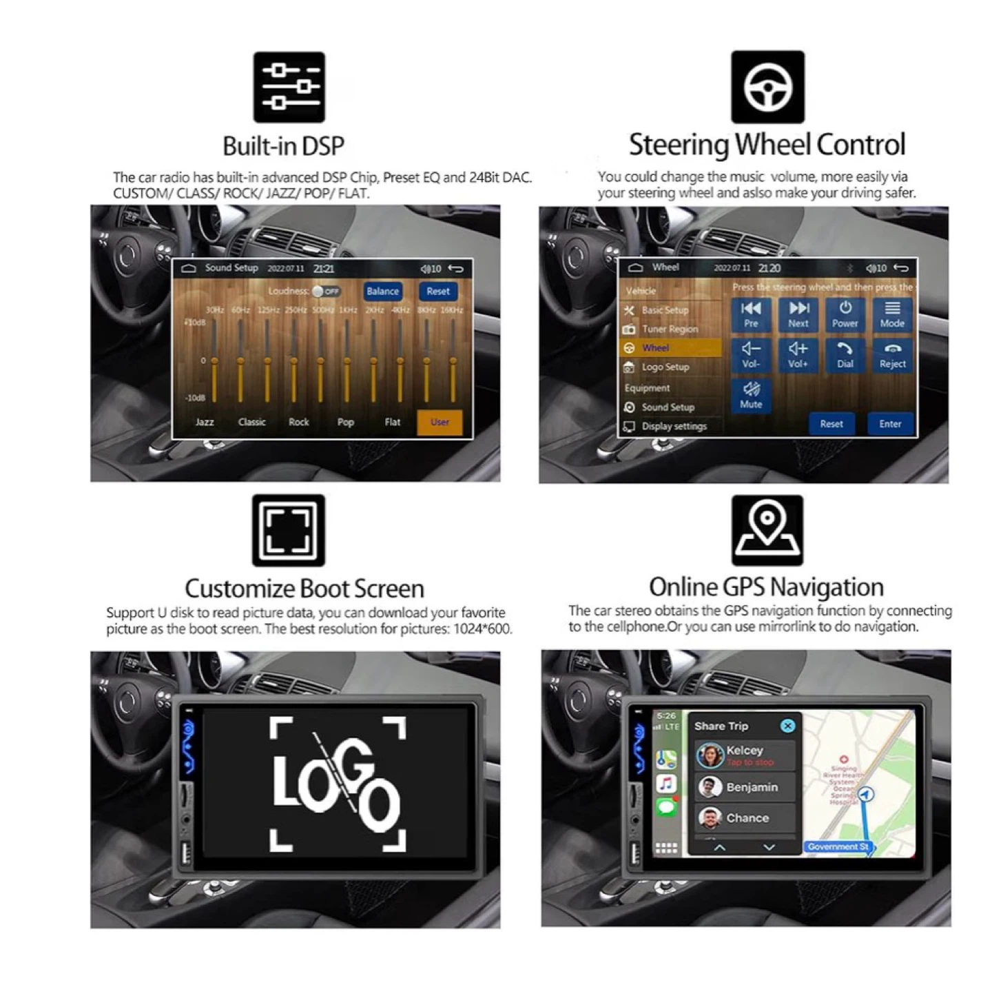 Double Din Car Stereo with 7" Touchscreen, CarPlay, Android Auto - photo 4