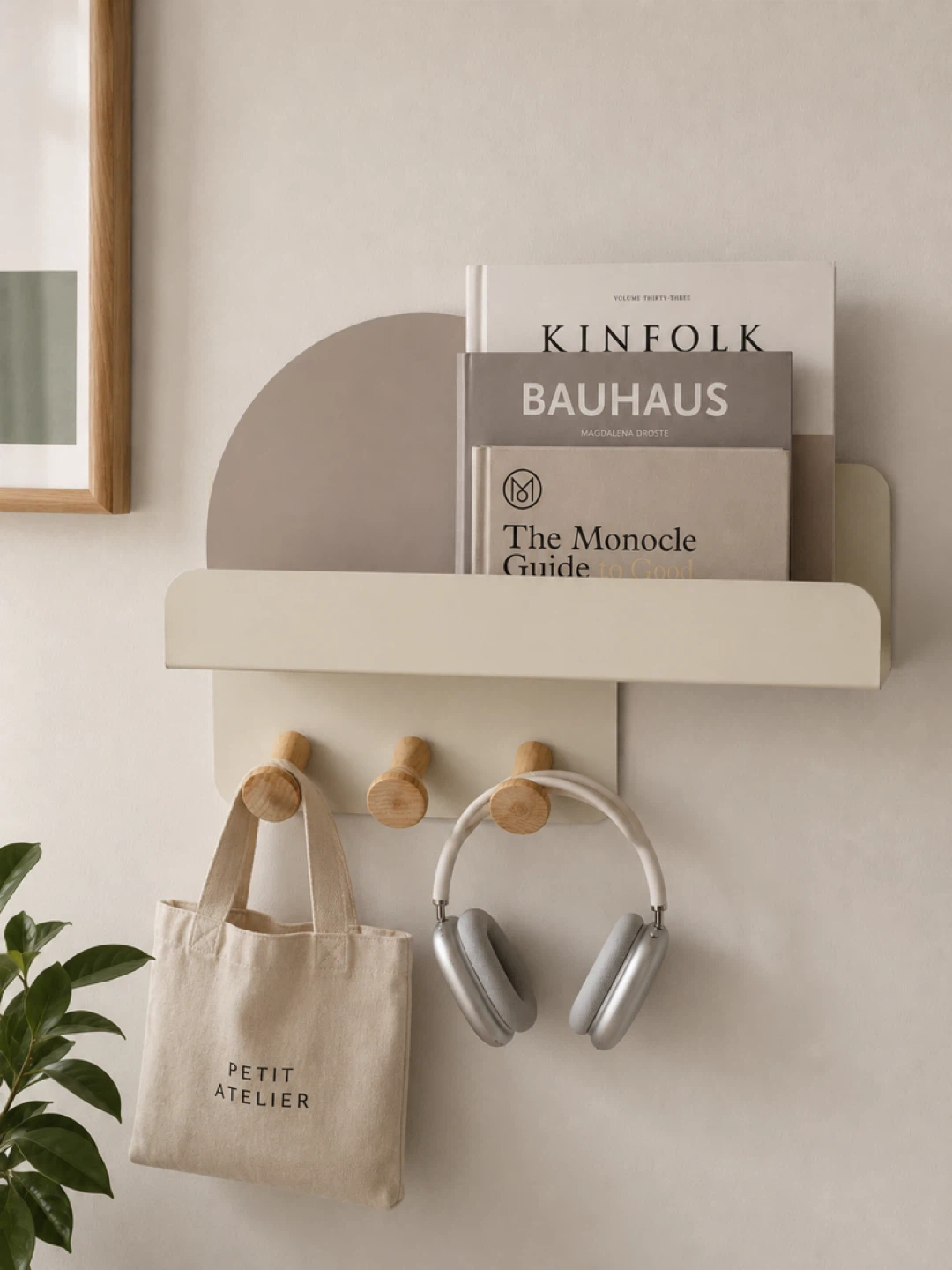 Wall-mounted shelf with hooks