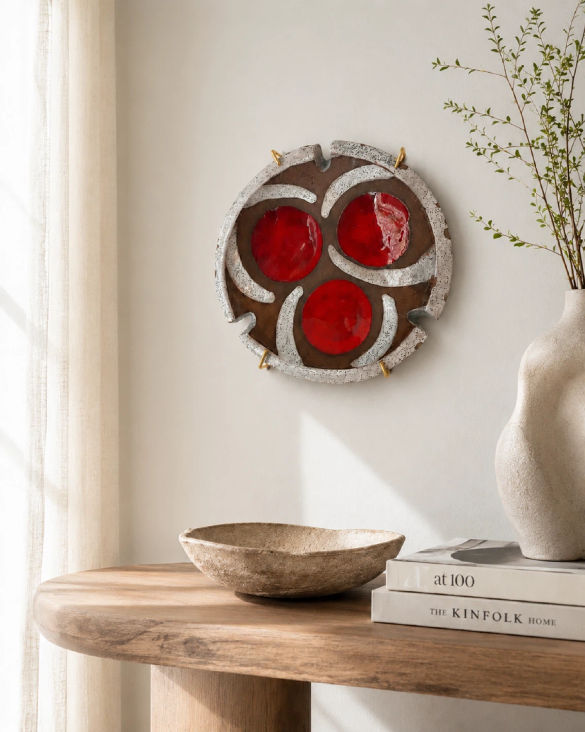 Handmade Ceramic Wall Plate with Red Accents - Marilla Canada