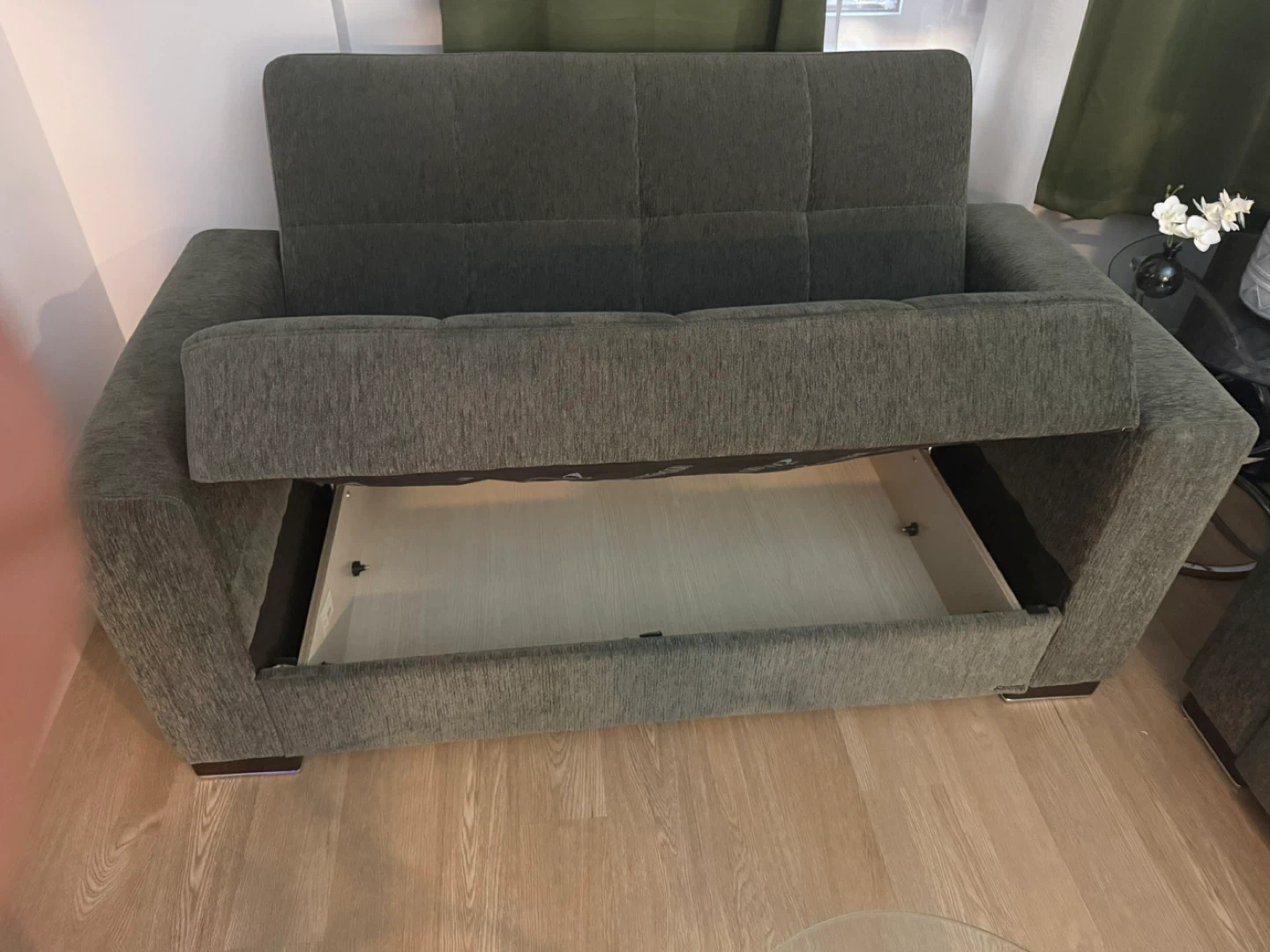 Dark Green Sofa Bed / Loveseat with Storage underneath both ! - photo 2