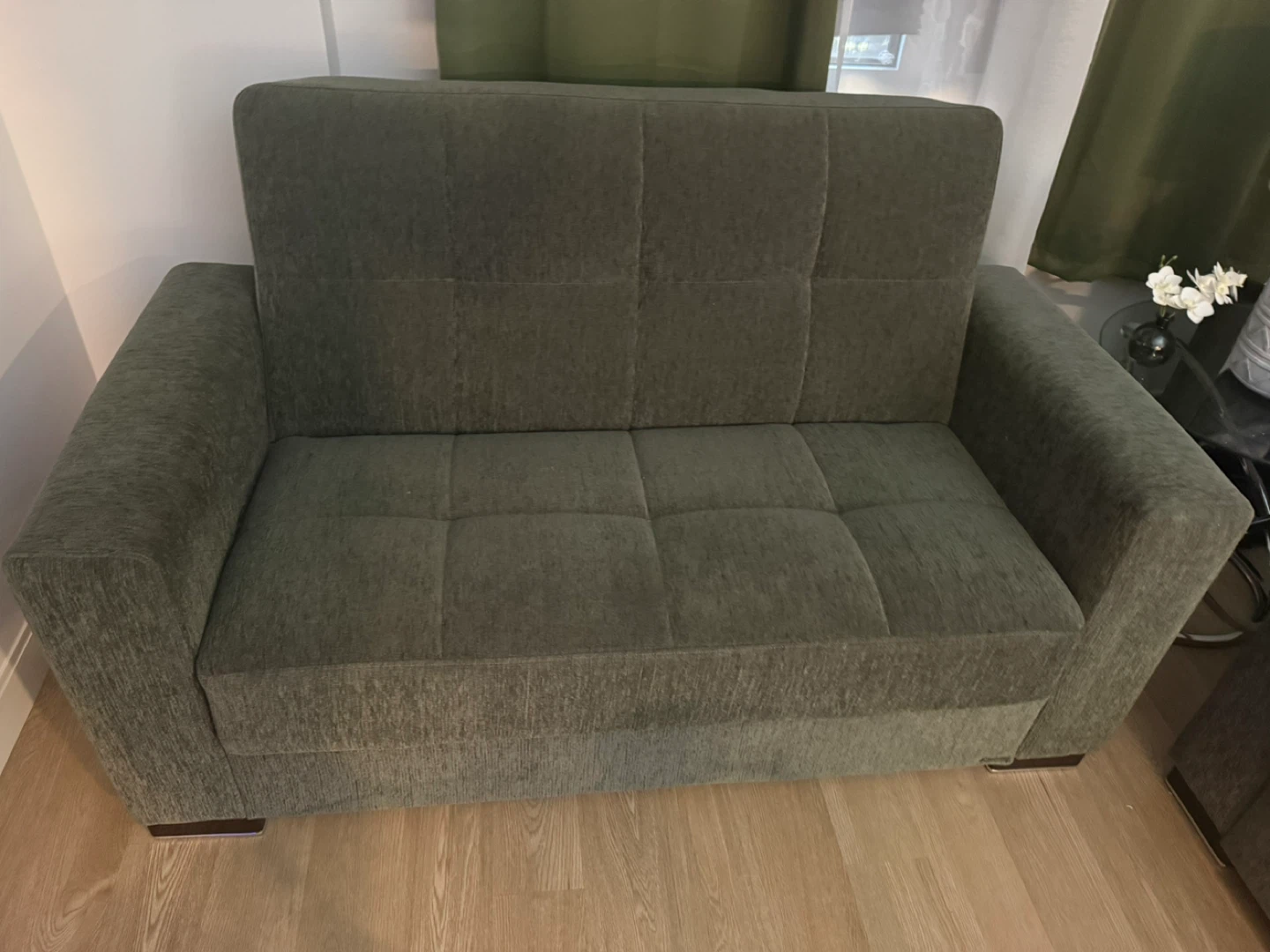 Dark Green Sofa Bed / Loveseat with Storage underneath both ! - photo 3