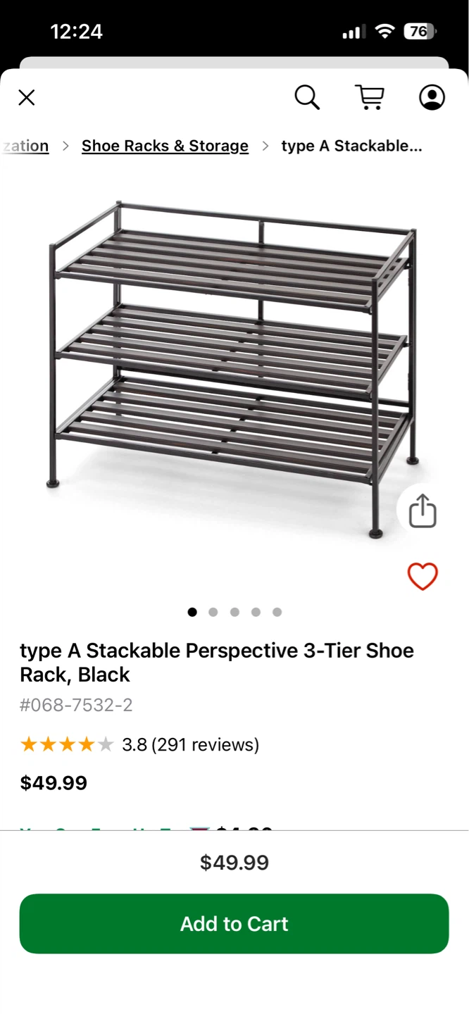 type A Stackable Perspective 3-Tier Shoe Rack, Black - photo 2